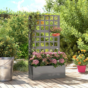 Galvanized Raised Garden Bed with Trellis, Metal Planter Box with Drainage Holes, Outdoor Privacy Screen for Climbing Plants, Vegetable, Vines, 24" x 9" x 44.5", Gray