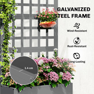 Galvanized Raised Garden Bed with Trellis, Metal Planter Box with Drainage Holes, Outdoor Privacy Screen for Climbing Plants, Vegetable, Vines, 24" x 9" x 44.5", Gray