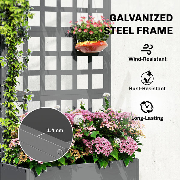 Galvanized Raised Garden Bed with Trellis, Metal Planter Box with Drainage Holes, Outdoor Privacy Screen for Climbing Plants, Vegetable, Vines, 24" x 9" x 44.5", Gray