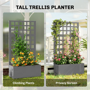 Galvanized Raised Garden Bed with Trellis, Metal Planter Box with Drainage Holes, Outdoor Privacy Screen for Climbing Plants, Vegetable, Vines, 24" x 9" x 44.5", Gray