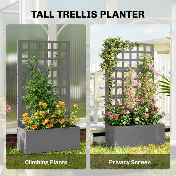 Galvanized Raised Garden Bed with Trellis, Metal Planter Box with Drainage Holes, Outdoor Privacy Screen for Climbing Plants, Vegetable, Vines, 24" x 9" x 44.5", Gray