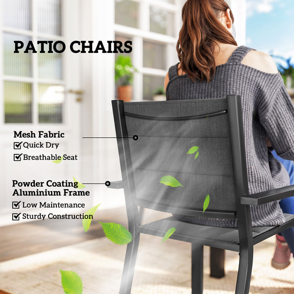 7 Piece Patio Dining Set for 6, Aluminum Expandable Outdoor Table and Stackable Chairs with Padded Back and Mesh Seats, Patio Furniture Dining Set for Garden, Black