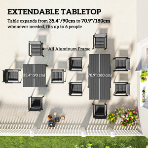 7 Piece Patio Dining Set for 6, Aluminum Expandable Outdoor Table and Stackable Chairs with Padded Back and Mesh Seats, Patio Furniture Dining Set for Garden, Black