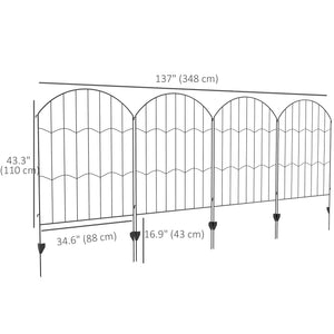 Garden Fence, 4 Pack Steel Fence Panels, 11.4' L x 43" H, Rust-Resistant Animal Barrier, Decorative Border Flower Edging for Yard, Patio, Outdoor Decor, Wave
