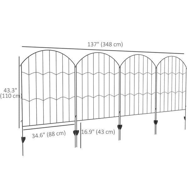 Garden Fence, 4 Pack Steel Fence Panels, 11.4' L x 43" H, Rust-Resistant Animal Barrier, Decorative Border Flower Edging for Yard, Patio, Outdoor Decor, Wave