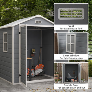 Outsunny Outdoor Storage Shed, 6' x 4.5' Garden Shed with Double Lockable Doors, Vent and Window, Plastic Utility Tool Shed for Backyard, Patio, Garage, Lawn, Gray