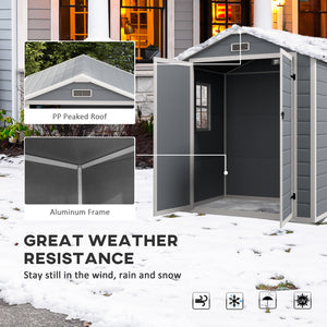 Outsunny Outdoor Storage Shed, 6' x 4.5' Garden Shed with Double Lockable Doors, Vent and Window, Plastic Utility Tool Shed for Backyard, Patio, Garage, Lawn, Gray