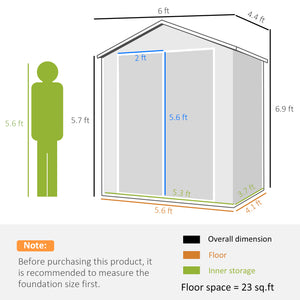 Outsunny Outdoor Storage Shed, 6' x 4.5' Garden Shed with Double Lockable Doors, Vent and Window, Plastic Utility Tool Shed for Backyard, Patio, Garage, Lawn, Gray