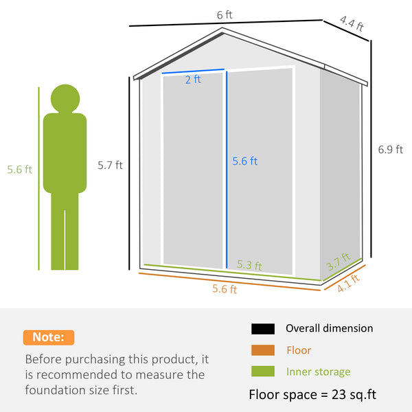 Outsunny Outdoor Storage Shed, 6' x 4.5' Garden Shed with Double Lockable Doors, Vent and Window, Plastic Utility Tool Shed for Backyard, Patio, Garage, Lawn, Gray