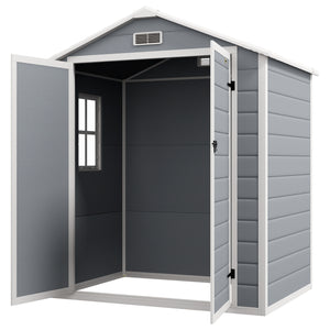 Outsunny Outdoor Storage Shed, 6' x 4.5' Garden Shed with Double Lockable Doors, Vent and Window, Plastic Utility Tool Shed for Backyard, Patio, Garage, Lawn, Gray