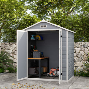 Outsunny Outdoor Storage Shed, 6' x 4.5' Garden Shed with Double Lockable Doors, Vent and Window, Plastic Utility Tool Shed for Backyard, Patio, Garage, Lawn, Gray