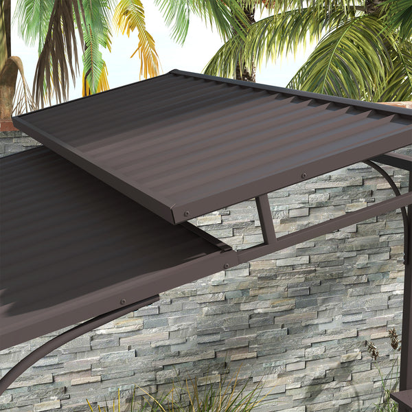 Outsunny 8'x5' BBQ Grill Gazebo with 2 Side Shelves, Outdoor Double Tiered Interlaced Polycarbonate Roof with Steel Frame, Brown