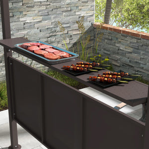 Outsunny 8'x5' BBQ Grill Gazebo with 2 Side Shelves, Outdoor Double Tiered Interlaced Polycarbonate Roof with Steel Frame, Brown