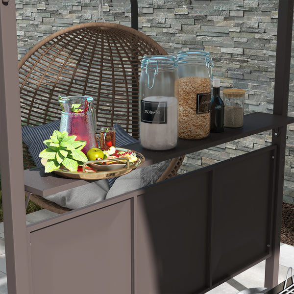 Outsunny 8'x5' BBQ Grill Gazebo with 2 Side Shelves, Outdoor Double Tiered Interlaced Polycarbonate Roof with Steel Frame, Brown