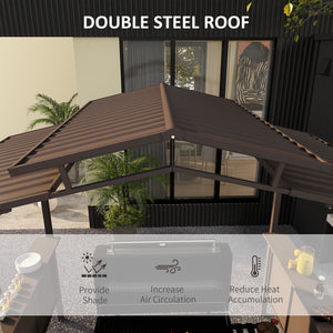 Outsunny 8'x5' BBQ Grill Gazebo with 2 Side Shelves, Outdoor Double Tiered Interlaced Polycarbonate Roof with Steel Frame, Brown