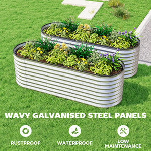 2Pcs Galvanized Raised Garden Bed, 6 x 2 x 2 ft Modular Metal Garden Beds with Rubber Strip Edging, Oval Outdoor Planter Box for Vegetables, Flowers, Herbs, Silver