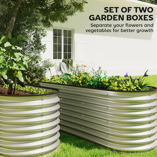 2Pcs Galvanized Raised Garden Bed, 6 x 2 x 2 ft Modular Metal Garden Beds with Rubber Strip Edging, Oval Outdoor Planter Box for Vegetables, Flowers, Herbs, Silver