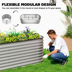 2Pcs Galvanized Raised Garden Bed, 6 x 2 x 2 ft Modular Metal Garden Beds with Rubber Strip Edging, Oval Outdoor Planter Box for Vegetables, Flowers, Herbs, Silver