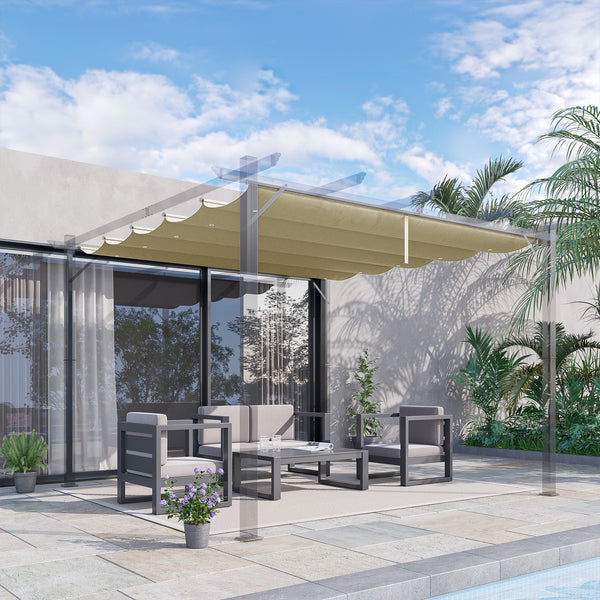 Retractable Pergola Shade Cover, Replacement Canopy Fabric for 4 x 3 (m) Pergola, Gazebo Retractable Roof, Beige