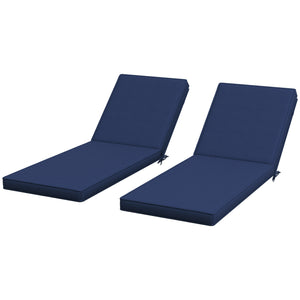 Outsunny 2 Patio Chaise Lounge Chair Cushions with Backrests, Replacement Patio Cushions with Ties for Outdoor Poolside Lounge Chair, Navy Blue