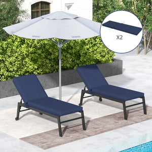 Outsunny 2 Patio Chaise Lounge Chair Cushions with Backrests, Replacement Patio Cushions with Ties for Outdoor Poolside Lounge Chair, Navy Blue