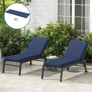 Outsunny 2 Patio Chaise Lounge Chair Cushions with Backrests, Replacement Patio Cushions with Ties for Outdoor Poolside Lounge Chair, Navy Blue