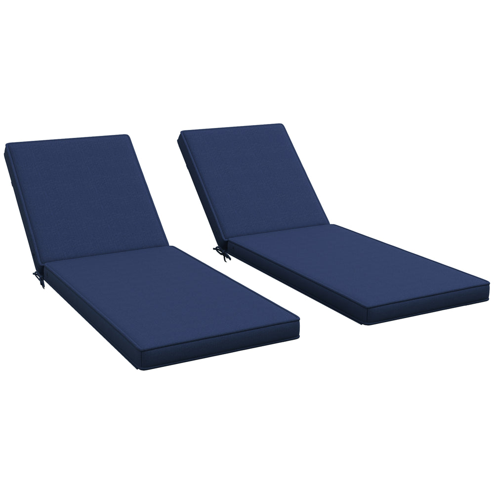 Outsunny 2 Patio Chaise Lounge Chair Cushions with Backrests, Replacement Patio Cushions with Ties for Outdoor Poolside Lounge Chair, Navy Blue