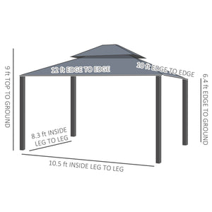 Outsunny 10' x 12' Hardtop Gazebo with Curtains and Netting, Permanent Pavilion Metal Double Roof Gazebo Canopy with Aluminum Frame and Hooks, for Garden, Patio, Backyard, Dark Gray