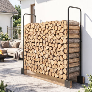 DIY Firewood Rack with Customisable Width, Heavy Duty Steel Log Store Indoors, Outdoor Log Storage Bracket Holder, Black