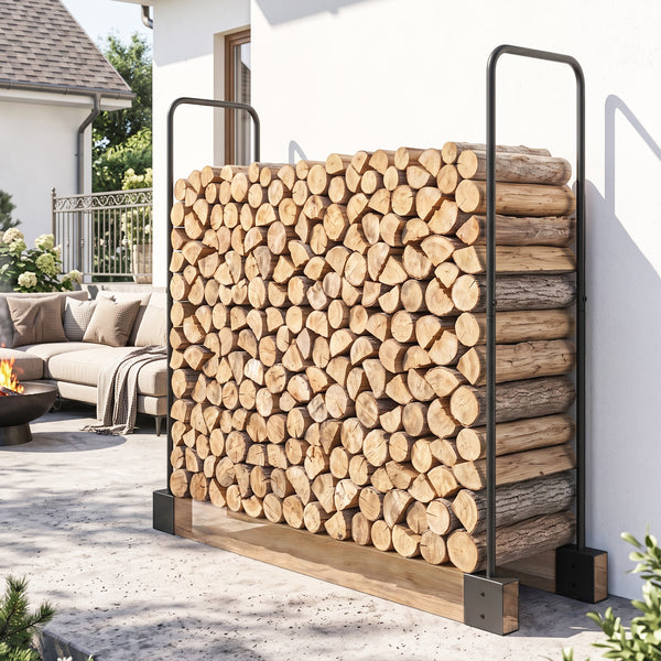 DIY Firewood Rack with Customisable Width, Heavy Duty Steel Log Store Indoors, Outdoor Log Storage Bracket Holder, Black