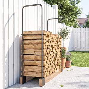 DIY Firewood Rack with Customisable Width, Heavy Duty Steel Log Store Indoors, Outdoor Log Storage Bracket Holder, Black