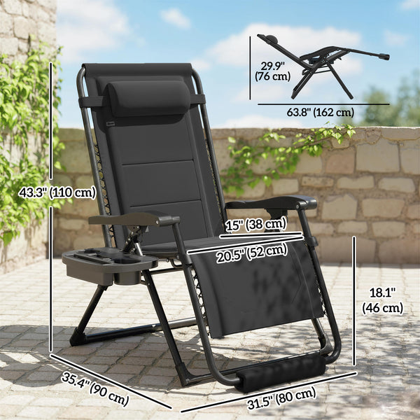 Zero Gravity Lounger Chair, Padded Folding Reclining Patio Chair with Cup Holder, Detachable Headrest, Extra Wide Seat, 400 LBS Capacity for Pool, Camping, Black