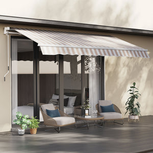 Outsunny 12' x 8' Retractable Awning Patio Awnings Sun Shade Shelter with Manual Crank Handle, 280g/m² UV & Water-Resistant Fabric and Aluminum Frame for Deck, Balcony, Yard, Beige