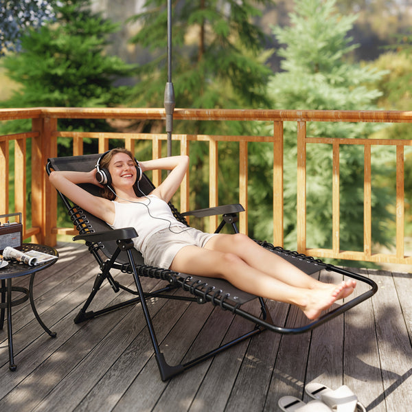 Zero Gravity Chair, Folding Outdoor Lounge Chair, 5-Position Adjustable Patio Lounger Recliner with Padded Removable Headrest for Lawn, Beach, Poolside, Black