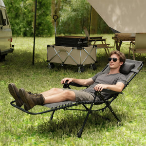 Zero Gravity Chair, Folding Outdoor Lounge Chair, 5-Position Adjustable Patio Lounger Recliner with Padded Removable Headrest for Lawn, Beach, Poolside, Black