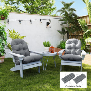 Adirondack Chair Cushions Set of 2, Tufted Lawn Chair Cushions, High Back Patio Chair Cushions with Ties, Non-Slip Muskoka Chair Cushions, Grey