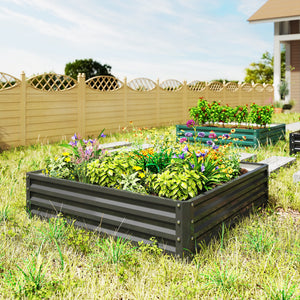 4' x 4' x 1' Raised Garden Bed Galvanized Steel Planter Box for Vegetables, Flowers, Herbs, Black