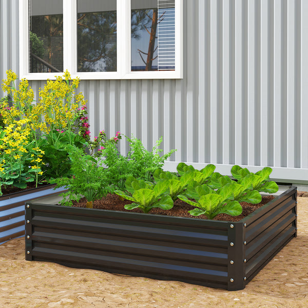 4' x 4' x 1' Raised Garden Bed Galvanized Steel Planter Box for Vegetables, Flowers, Herbs, Black
