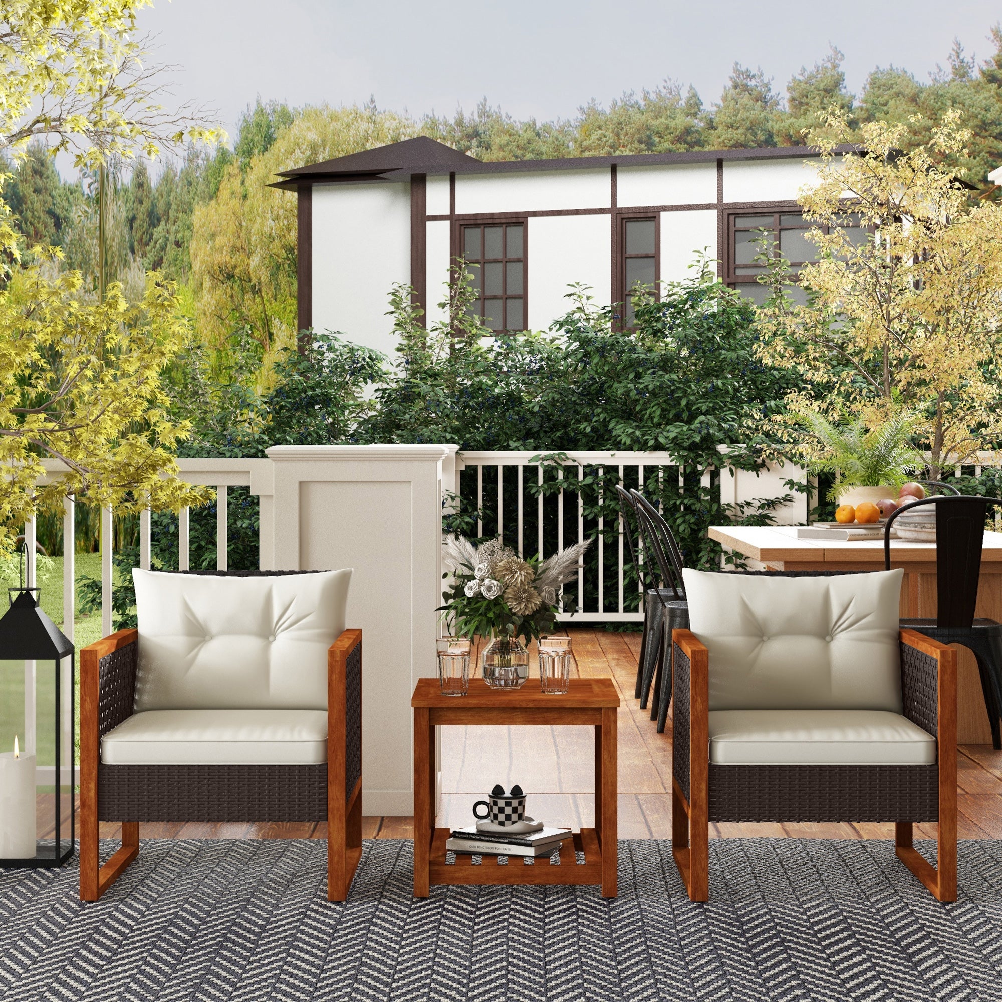 Outsunny Pieces Patio Set with Acacia Wood Coffee Table and