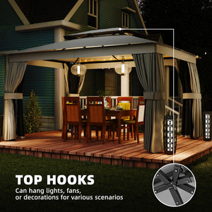 10' x 12.5' Outdoor Gazebo with Curtains and Netting, Double Roof Patio Gazebo Permanent Pavilion Canopy Shelter with Metal Frame, Hooks, UPF30+ Protection, Dark Grey
