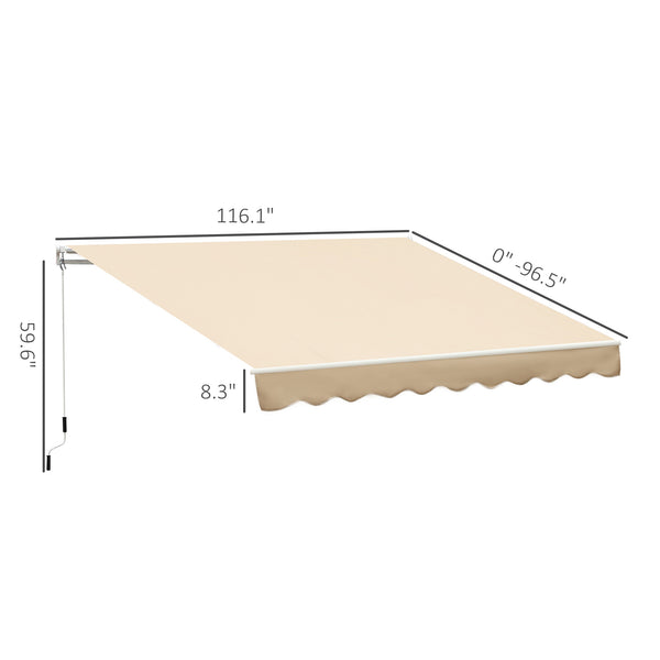 Outsunny 10' x 8' Retractable Awning, Patio Awnings, Sunshade Shelter w/ Manual Crank Handle, UV & Water-Resistant Fabric and Aluminum Frame for Deck, Balcony, Yard, Beige