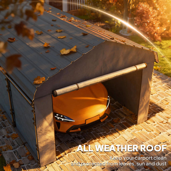 12' x 20' Heavy Duty Metal Carport, Waterproof Garage Car Canopy Shelter with Galvanized Metal Roof and Removable Sidewalls for Cars, Boats, Tractors, Dark Gray