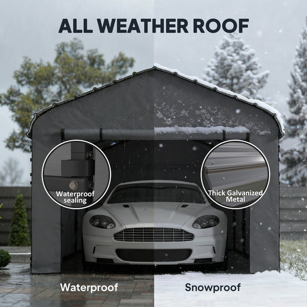 12' x 20' Heavy Duty Metal Carport, Waterproof Garage Car Canopy Shelter with Galvanized Metal Roof and Removable Sidewalls for Cars, Boats, Tractors, Dark Gray
