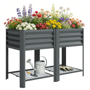 Galvanized Steel Raised Garden Bed, Elevated Planter Box with Legs and Storage Shelf, Raised Planter for Vegetables, Flowers, Herbs, for Outdoor, Patio, Yard, Dark Grey
