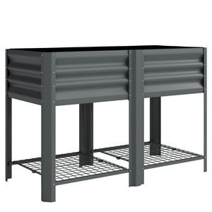 Galvanized Steel Raised Garden Bed, Elevated Planter Box with Legs and Storage Shelf, Raised Planter for Vegetables, Flowers, Herbs, for Outdoor, Patio, Yard, Dark Grey