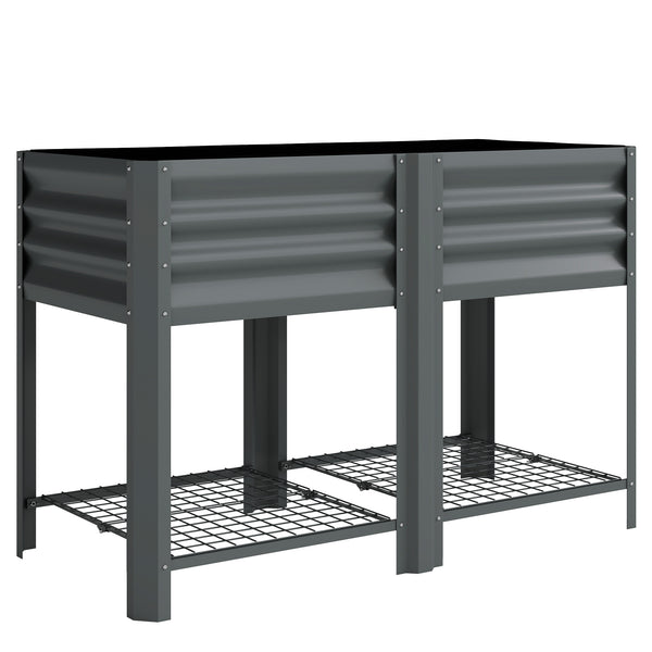 Galvanized Steel Raised Garden Bed, Elevated Planter Box with Legs and Storage Shelf, Raised Planter for Vegetables, Flowers, Herbs, for Outdoor, Patio, Yard, Dark Grey