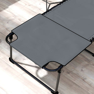 2 Piece Folding Chaise Lounge with 5-level Reclining Back, Tanning Chair with Face Hole, Outdoor Lounge Chair with Side Pocket & Headrest for Beach, Yard, Patio, Gray