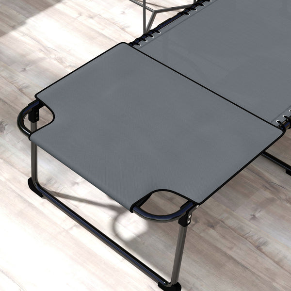 2 Piece Folding Chaise Lounge with 5-level Reclining Back, Tanning Chair with Face Hole, Outdoor Lounge Chair with Side Pocket & Headrest for Beach, Yard, Patio, Gray