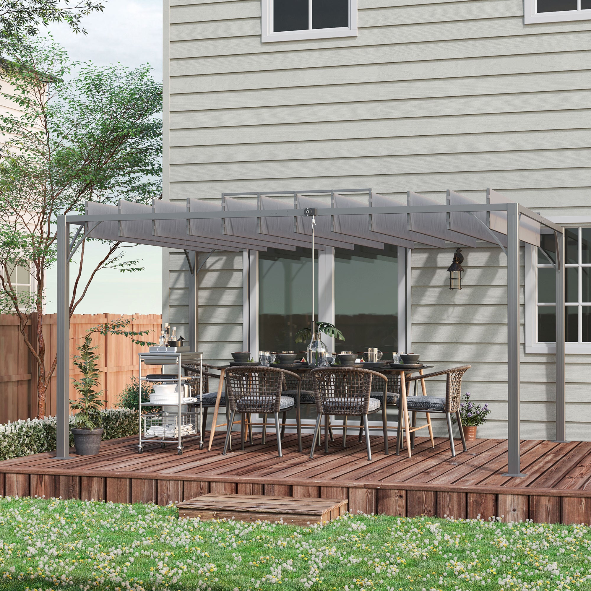Outsunny 12.8' x 9.7' Outdoor Pergola with Retractable Roof and
