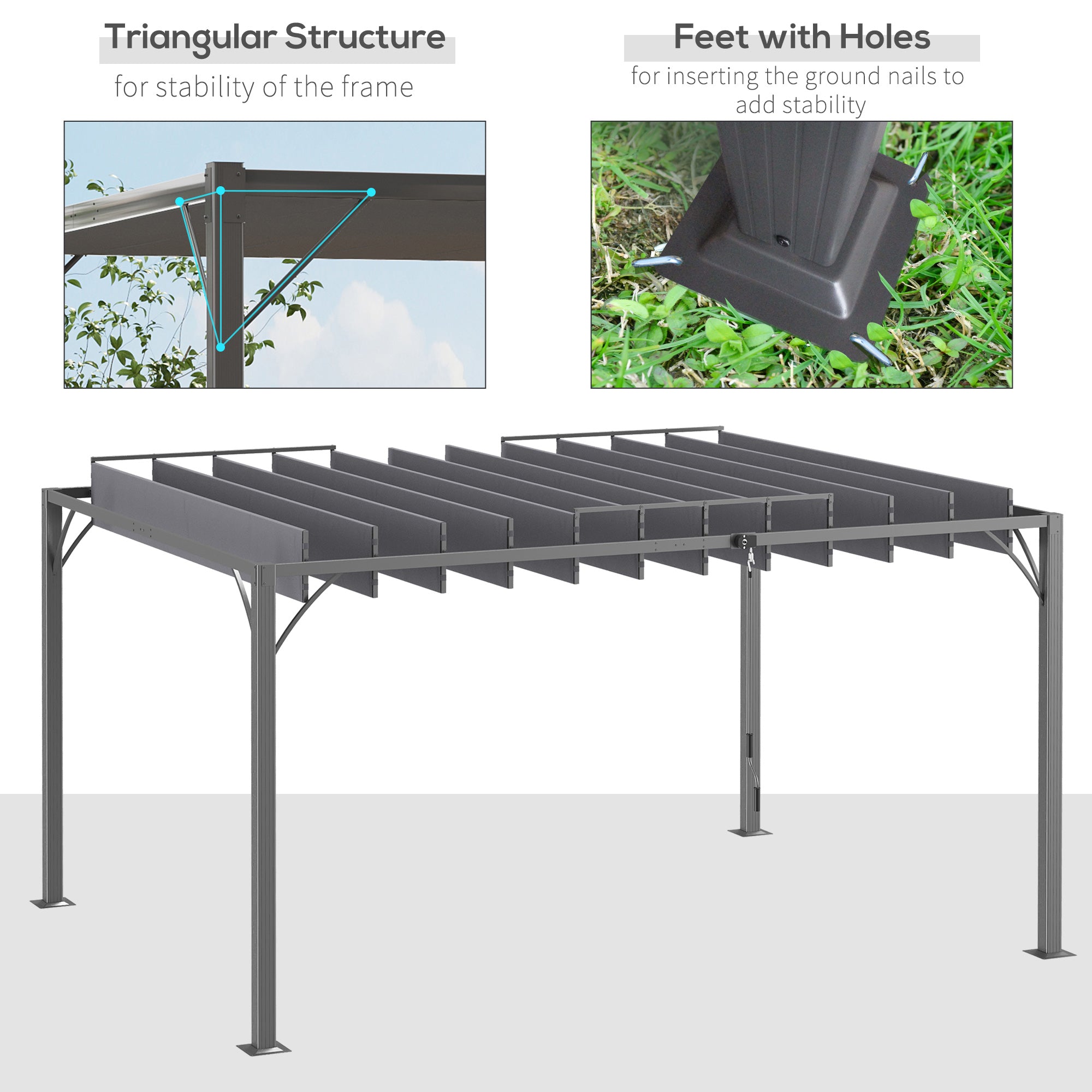 sun^⁠_⁠^ Outsunny 12.8' x 9.7' Outdoor Pergola with Retractable Roof and